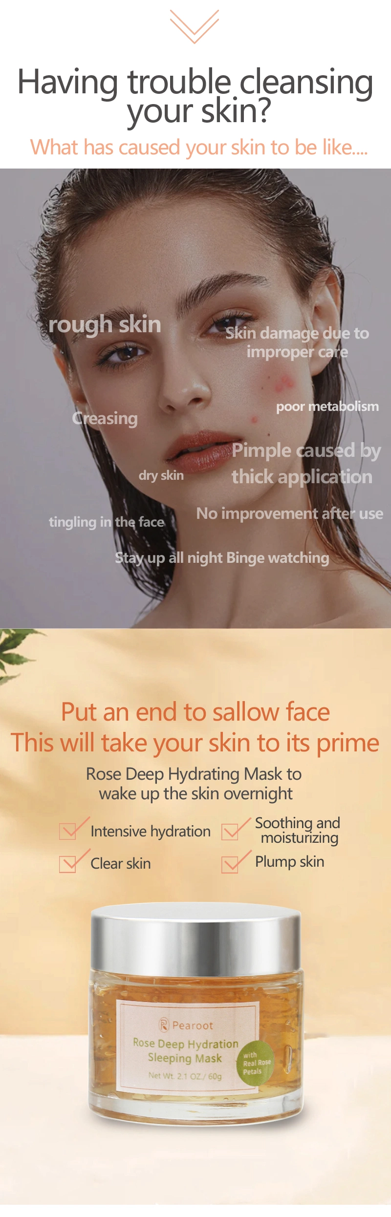 Rose Facial Skincare Hydrating Brightening Sleeping Mask