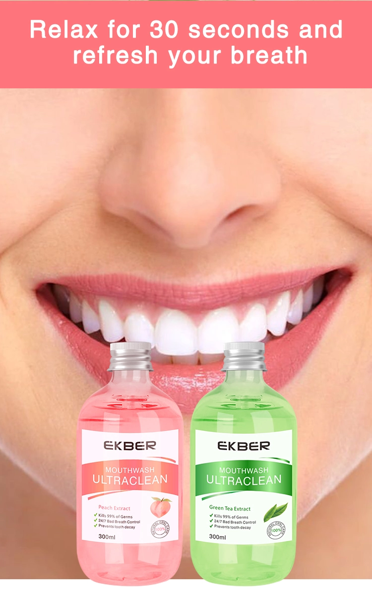 Wholesale Ekber Peach Green Tea Flavor Powerful Cleaning Effective Oral Treatment Bad Breath Control Mouthwash